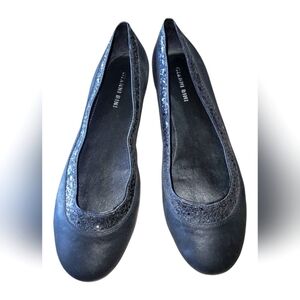 Gianni Bini Black Rhinestone Detail Women's Leather Ballet Flats Sz 8 1/2 M